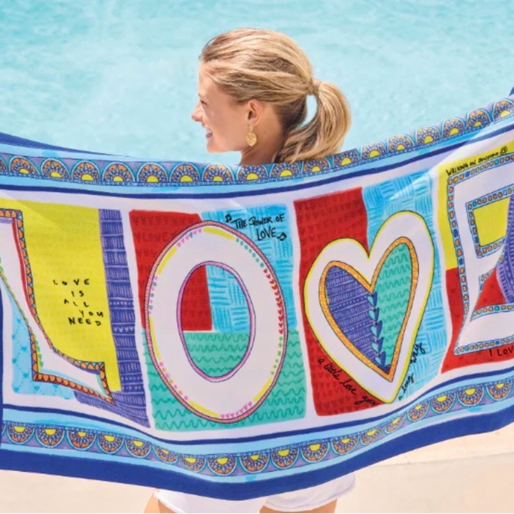 Brighton Colorblock LOVE Beach Towel - Blue, Red, Yellow, Green